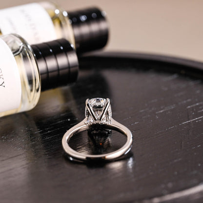 Crushed Ice Cut Elongated Cushion Cut Moissanite Engagement Ring, Solid Gold Cushion Wedding Ring, Hidden Halo Anniversary Moissanite Ring