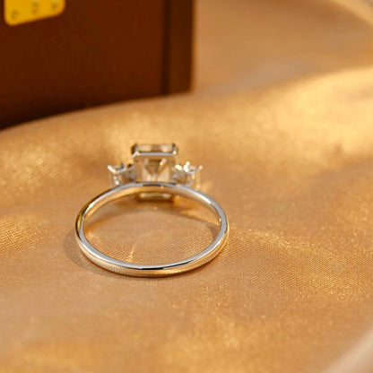 Three Stone Emerald Cut Moissanite Engagement Ring, Solid Gold Emerald Cut Moissanite Wedding Ring, Anniversary Ring, Moissanite Gifts