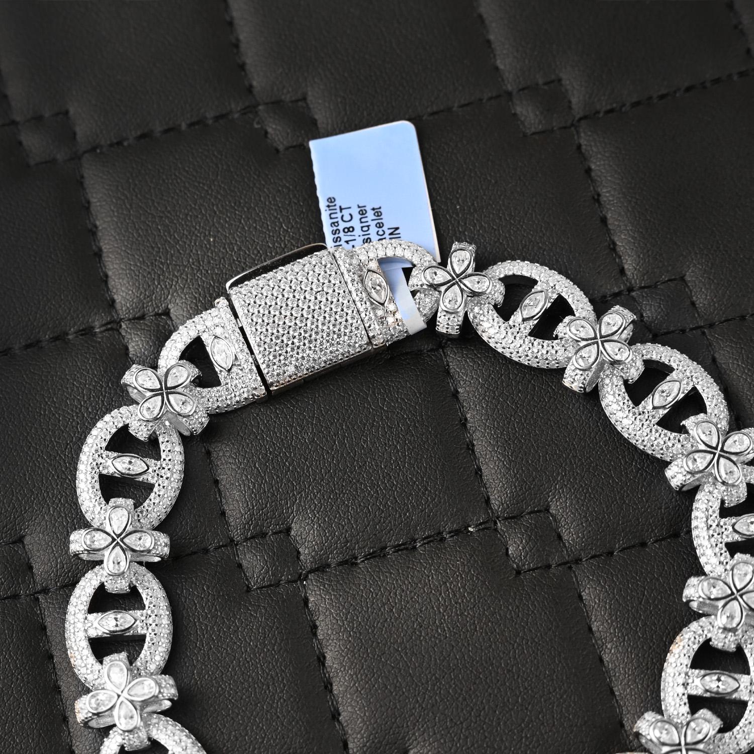 Iced Out Moissanite Clover Bracelet: 18 Carat Sterling Silver