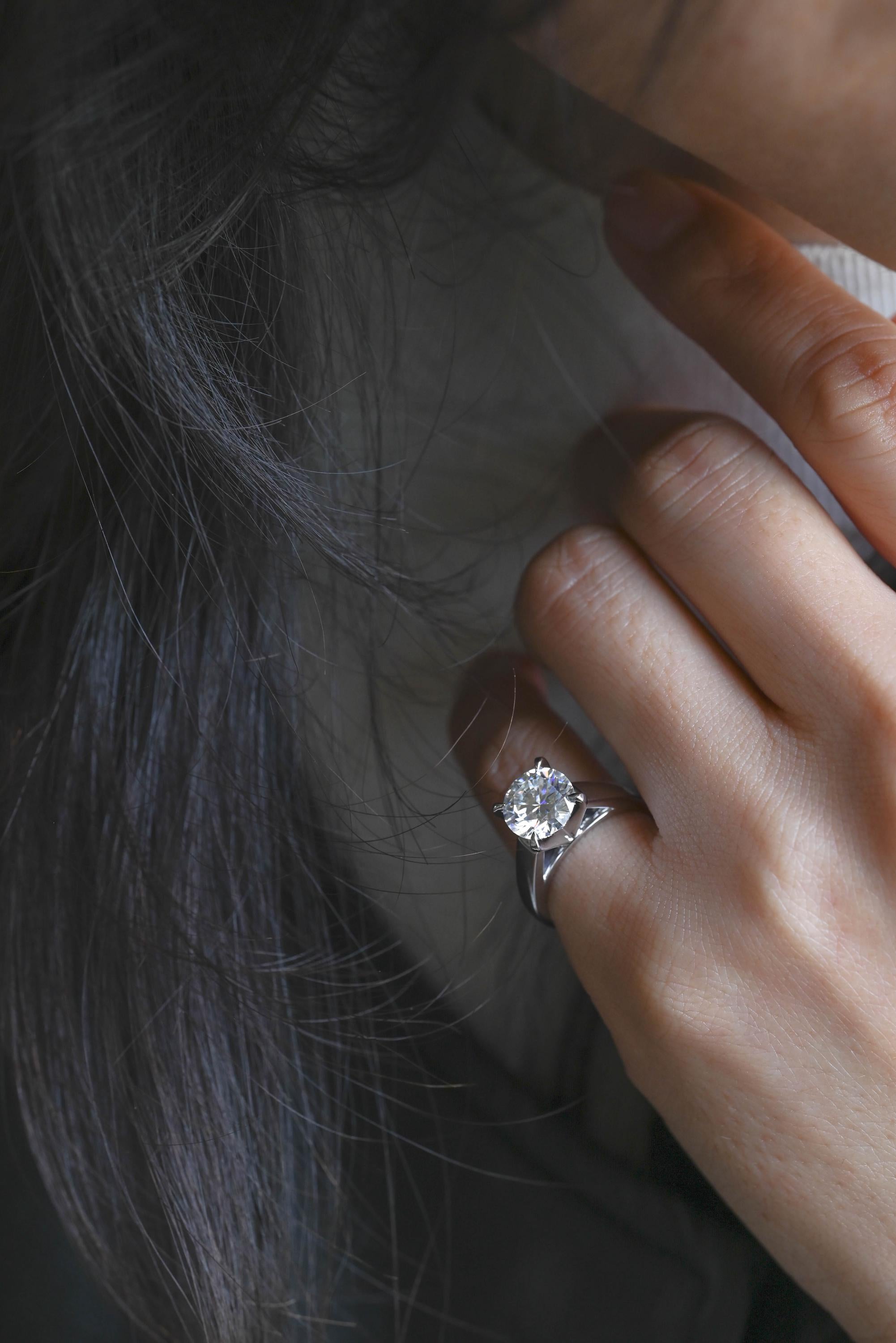 Solid Gold Round Cut Moissanite Engagement Ring, Proposal Ring, Birthday Gift for Women Wife