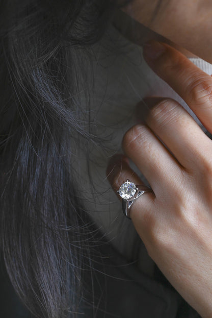 Solid Gold Round Cut Moissanite Engagement Ring, Proposal Ring, Birthday Gift for Women Wife