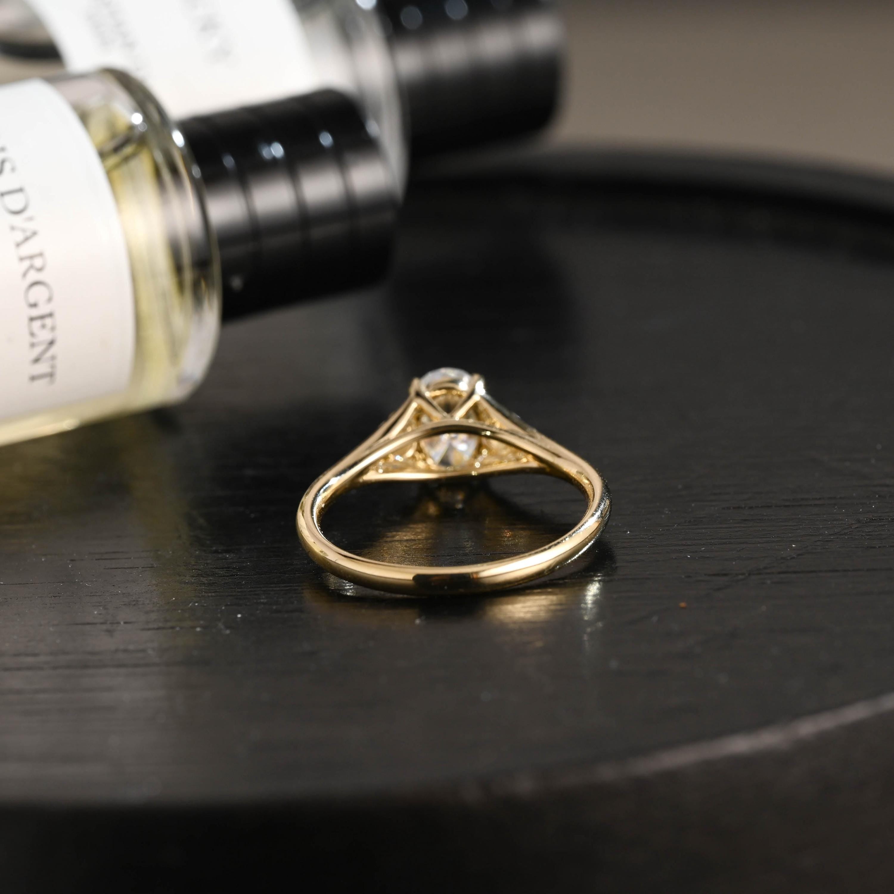 Solid Gold Three Stone Oval Moissanite Engagement Ring, Anniversary Gift Birthday Gift for Women