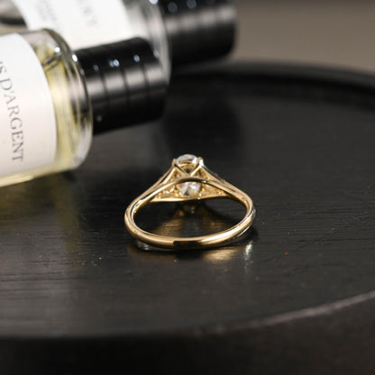 Solid Gold Three Stone Oval Moissanite Engagement Ring, Anniversary Gift Birthday Gift for Women