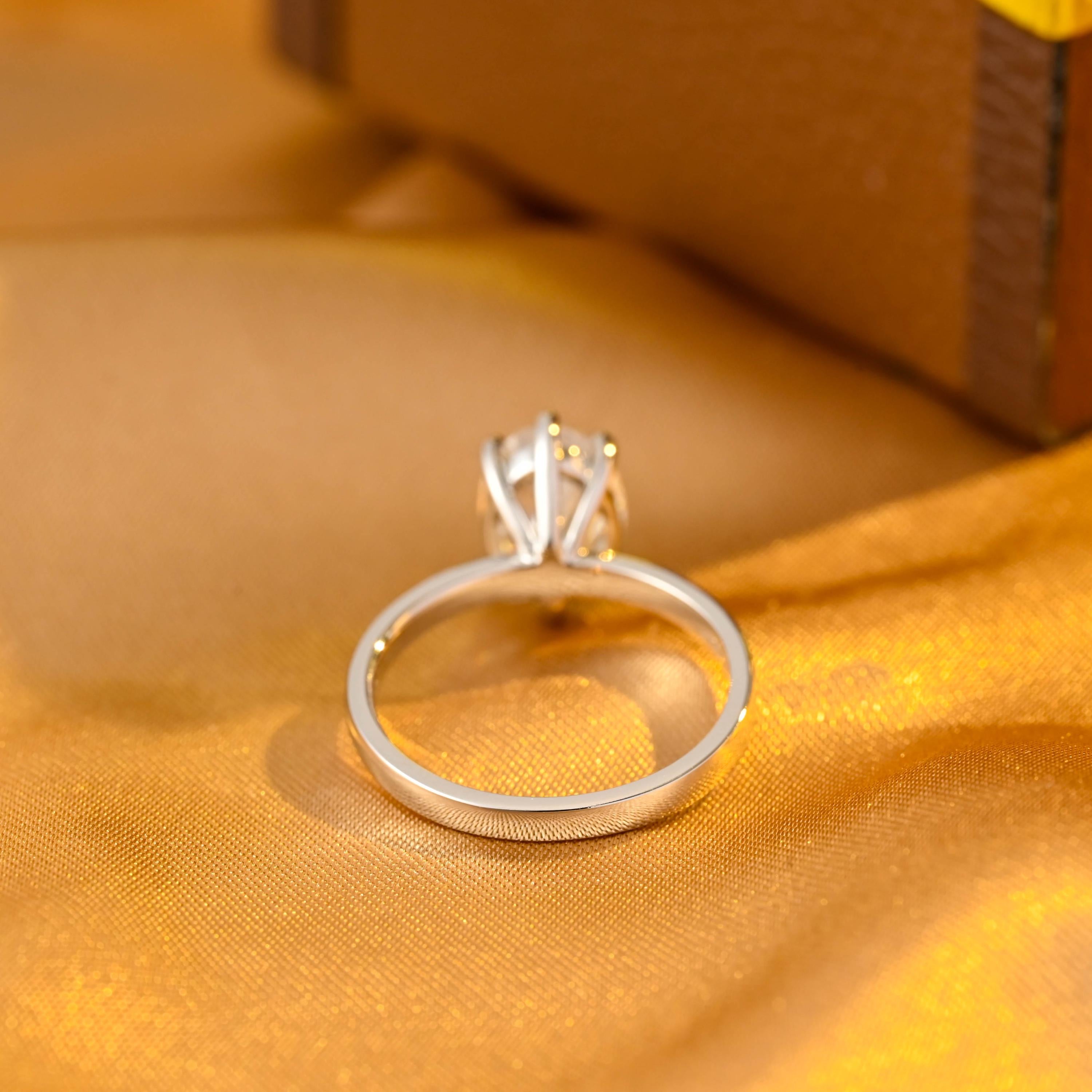 Solid Gold Oval Cut Moissanite Engagement Ring, Solitaire Wedding Ring