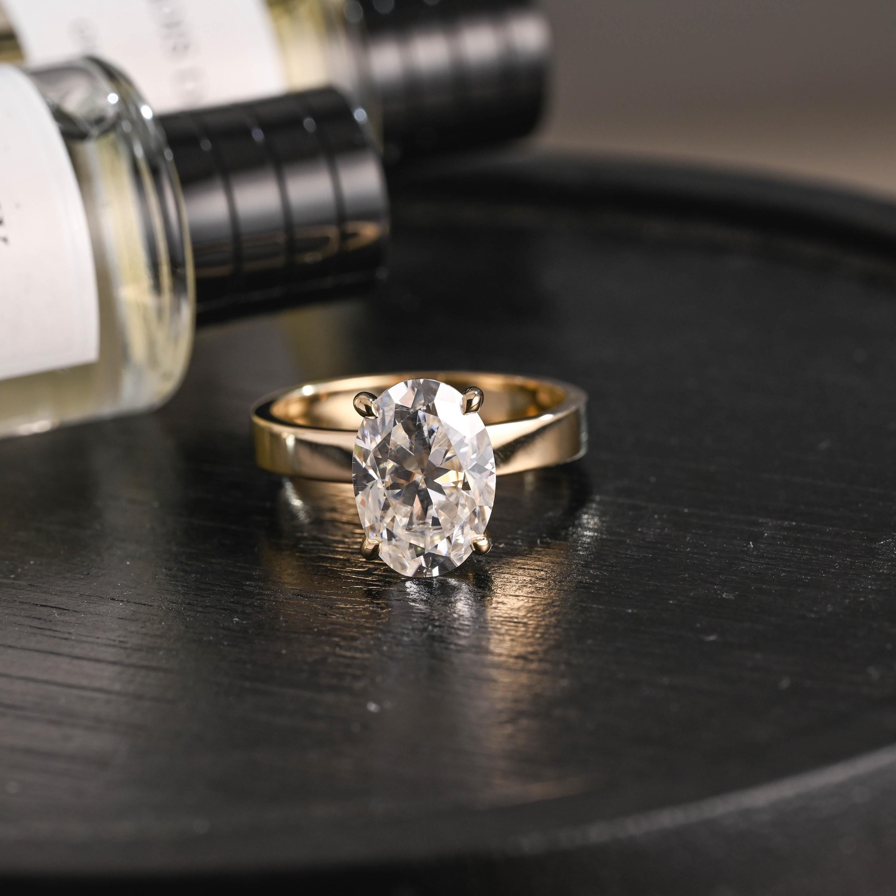 Solid Gold Oval Cut Solitaire Moissanite Engagement Ring, Anniversary Gift Birthday Gift for Women Wife