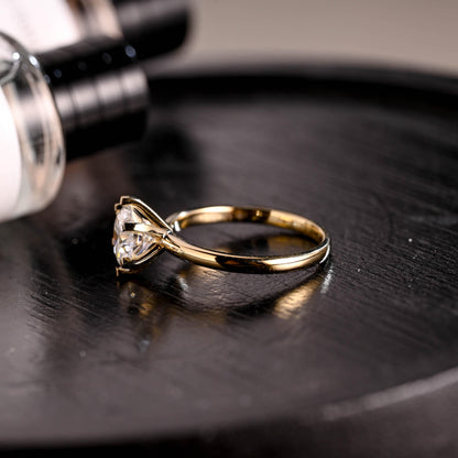 Solid Gold Round Moissanite Engagement Ring, Solitaire Round Cut Moissanite Anniversary Ring for Wife