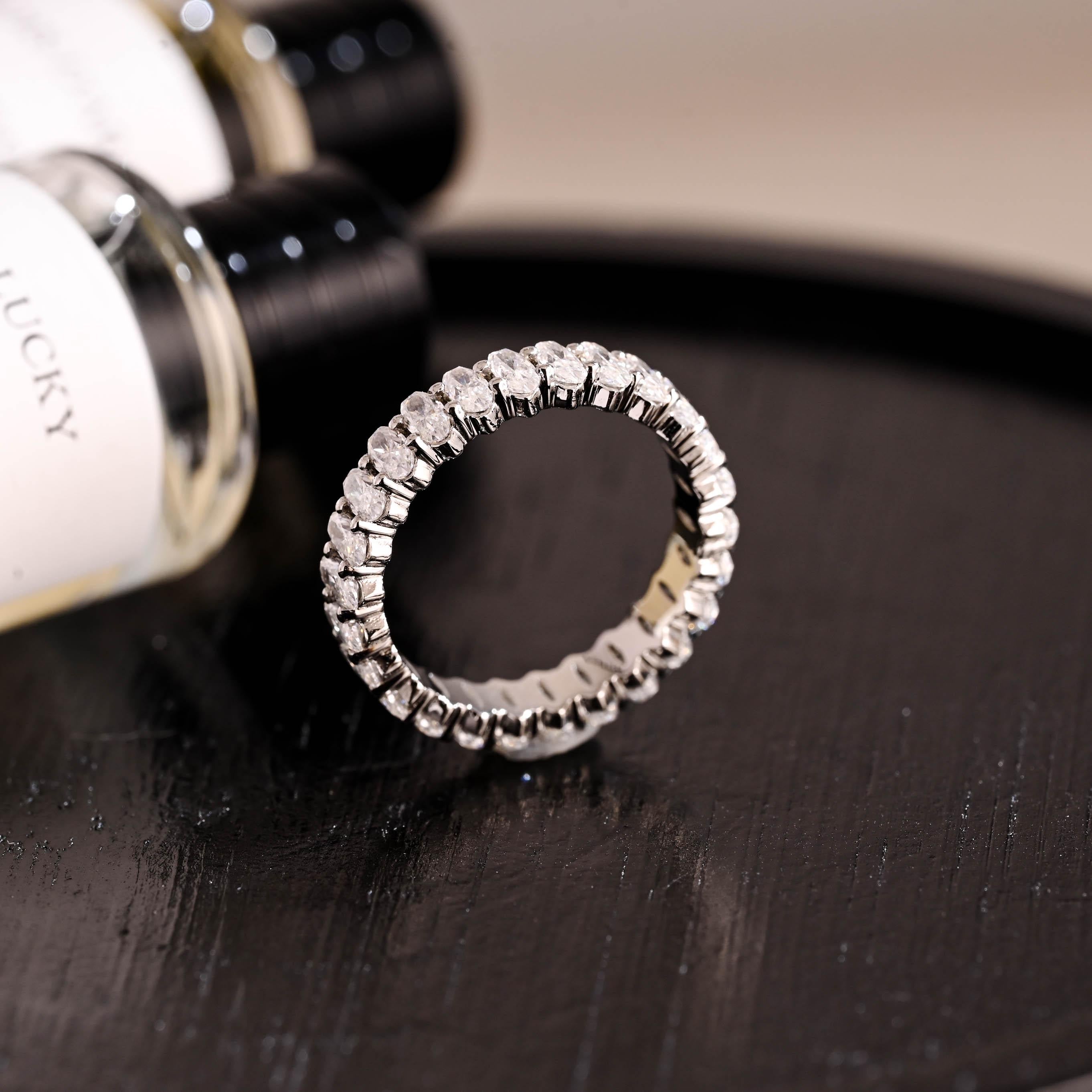 Solid Gold 2*4MM Crushed Ice Oval Moissanite Eternity Wedding Band