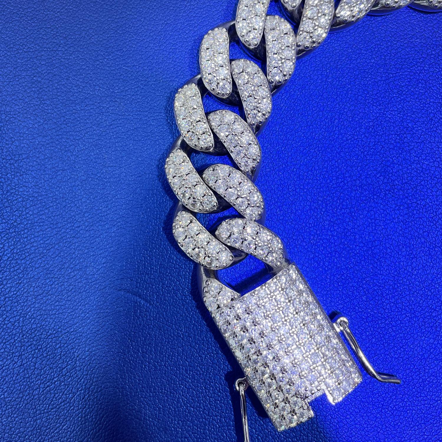 18.70 Carat Moissanite Cuban Link Chain: D Color VVS 925 Sterling Silver