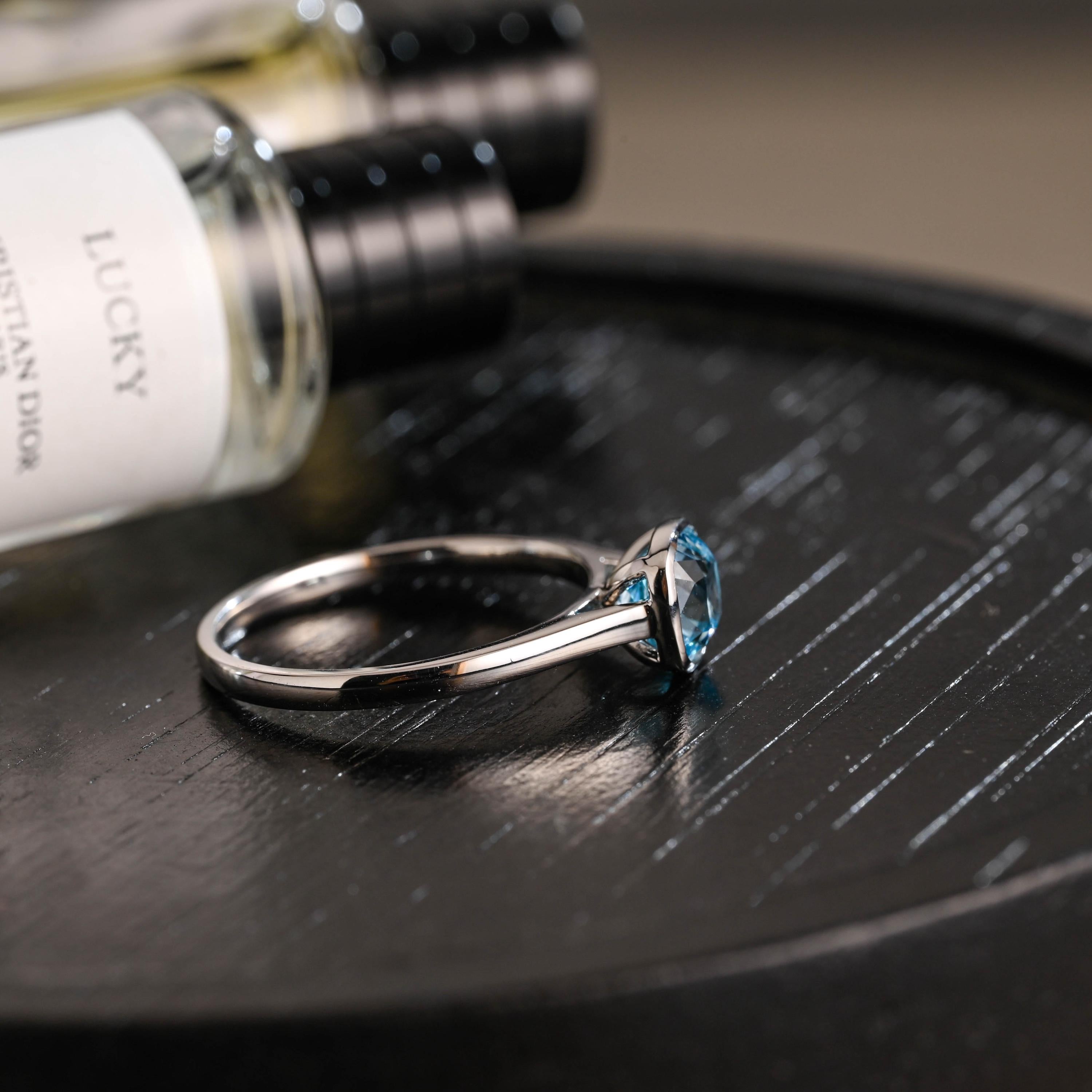 Solid Gold Cushion Cut Aquamarine Engagement Ring, Proposal Ring, Promise Ring, Wedding Ring, Anniversary Gift Birthday Gift for Women Wife