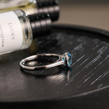 Solid Gold Cushion Cut Aquamarine Engagement Ring, Proposal Ring, Promise Ring, Wedding Ring, Anniversary Gift Birthday Gift for Women Wife