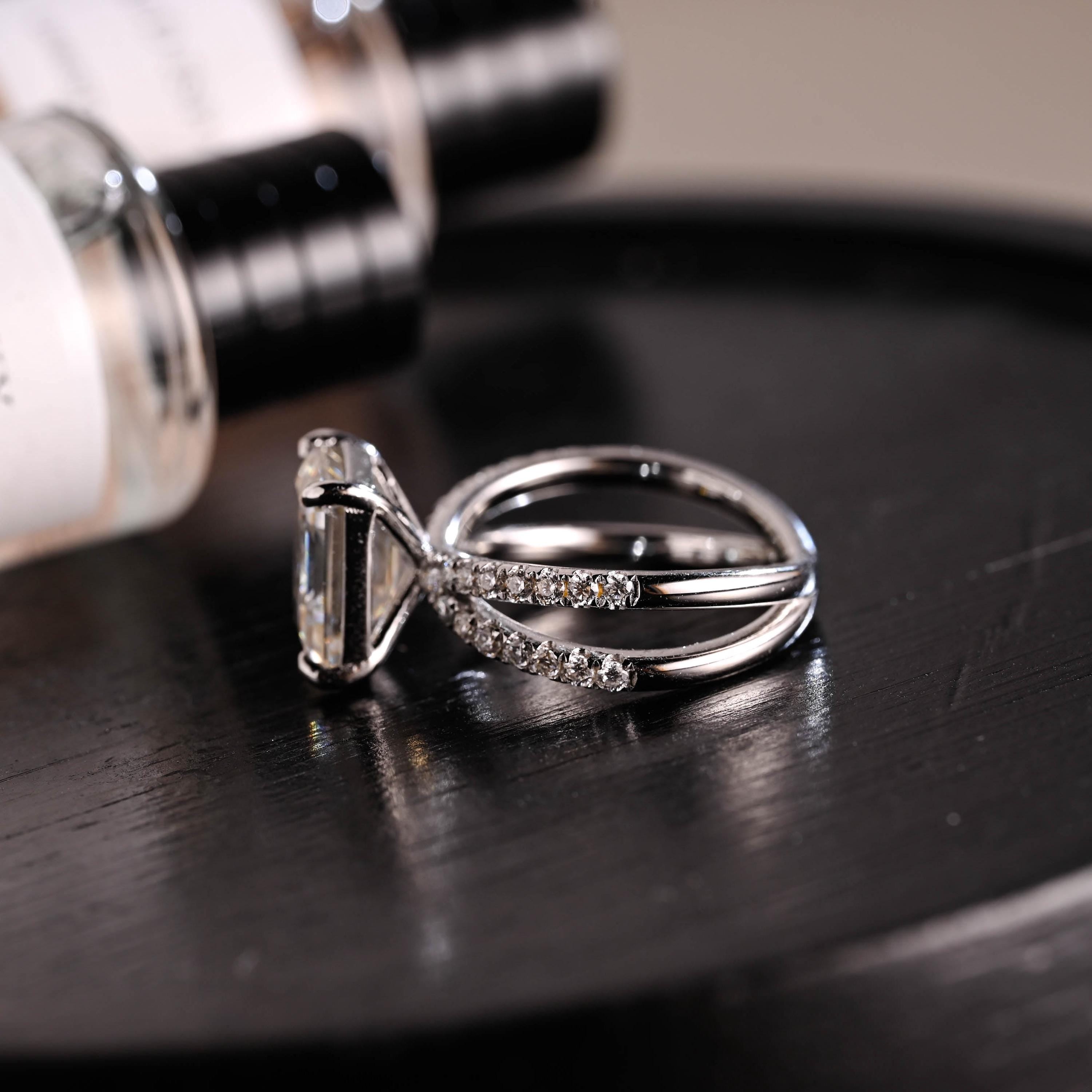 Solid Gold Emerald Cut Moissanite Engagement Ring, Proposal Ring, Promise Ring, Wedding Ring, Anniversary Gift Birthday Gift for Women Wife