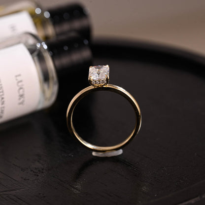 Solid Gold Hidden Halo Radiant Cut Moissanite Engagement Ring, Anniversary Ring for Her