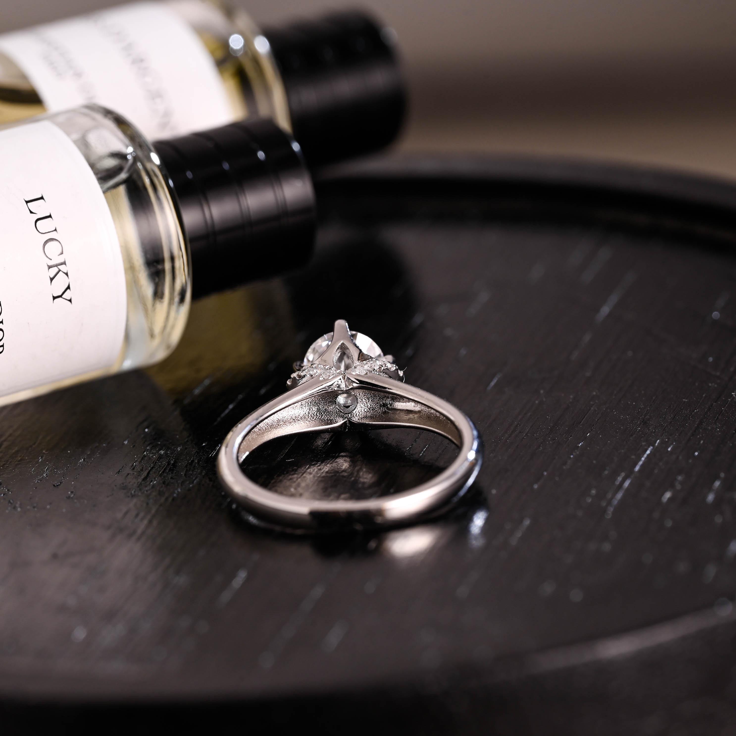 Solid Gold Round Cut Moissanite Engagement Ring, Anniversary Gift Birthday Gift for Women Wife