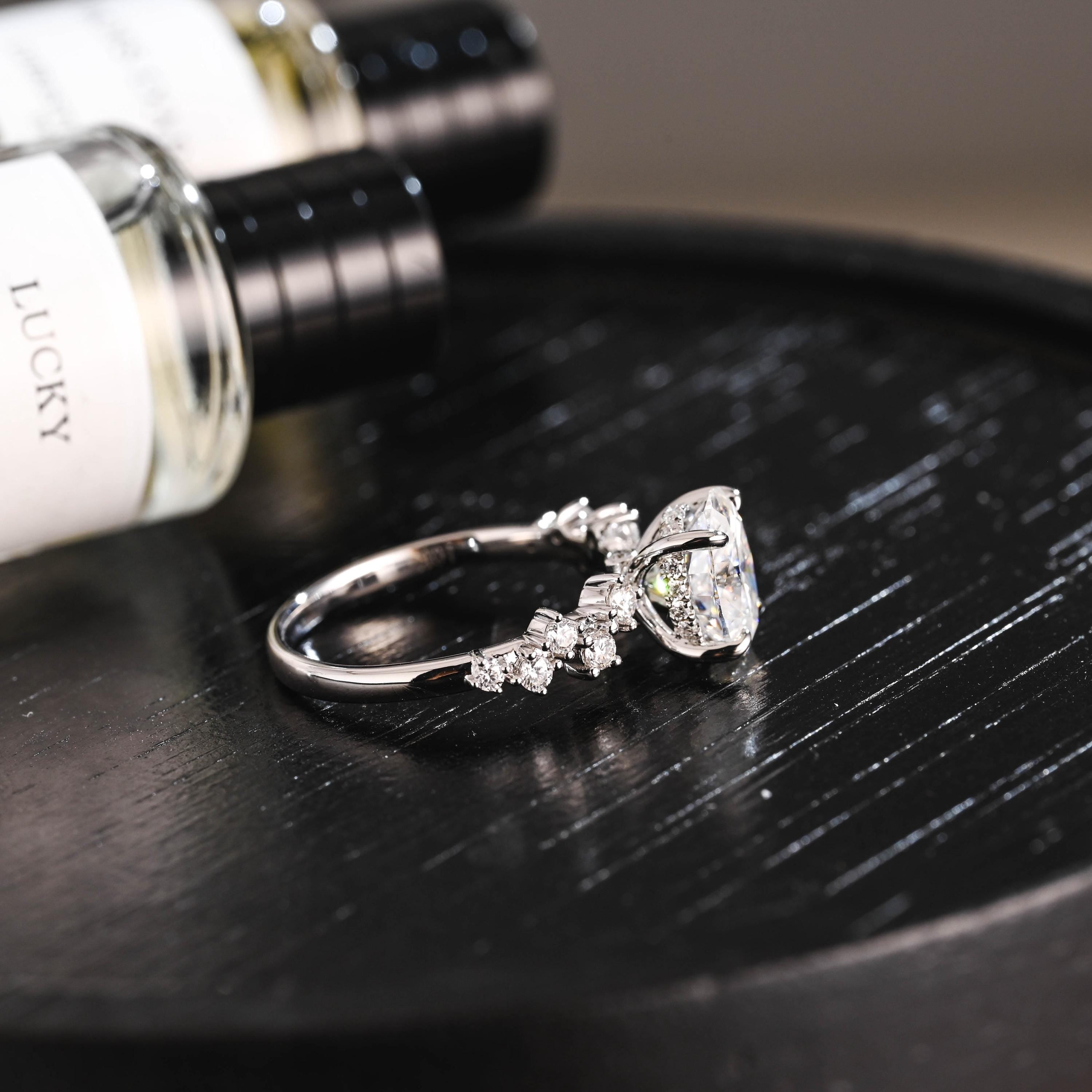 Solid Gold Oval Cut Moissanite Engagement Ring, Anniversary Gift Birthday Gift for Women Wife