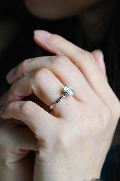 Solid Gold Emerald Cut Moissanite Engagement Ring, Proposal Ring, Promise Ring, Wedding Ring, Anniversary Gift Birthday Gift for Women Wife