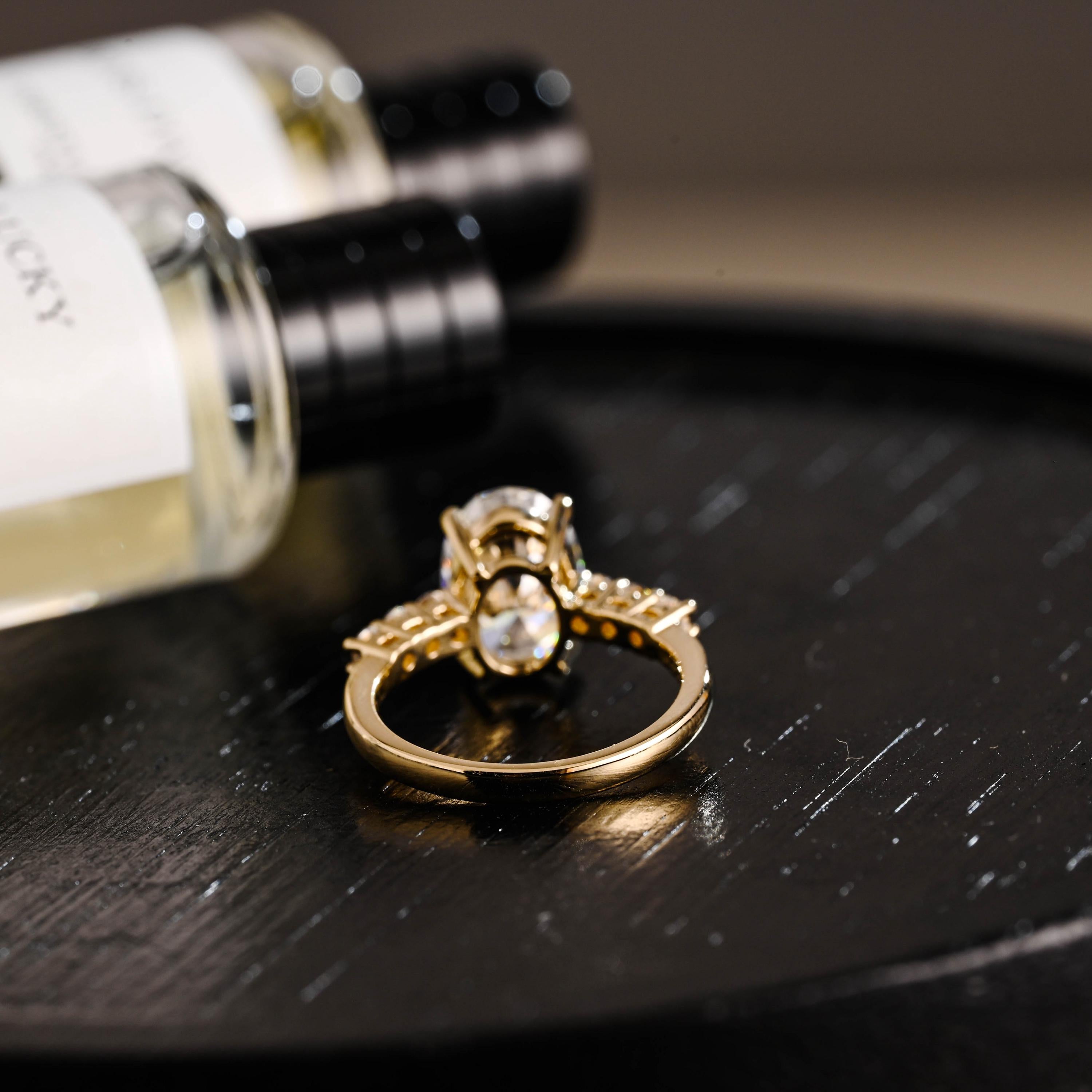 Solid Gold Oval Cut Moissanite Engagement Ring, Anniversary Gift Birthday Gift for Women Wife