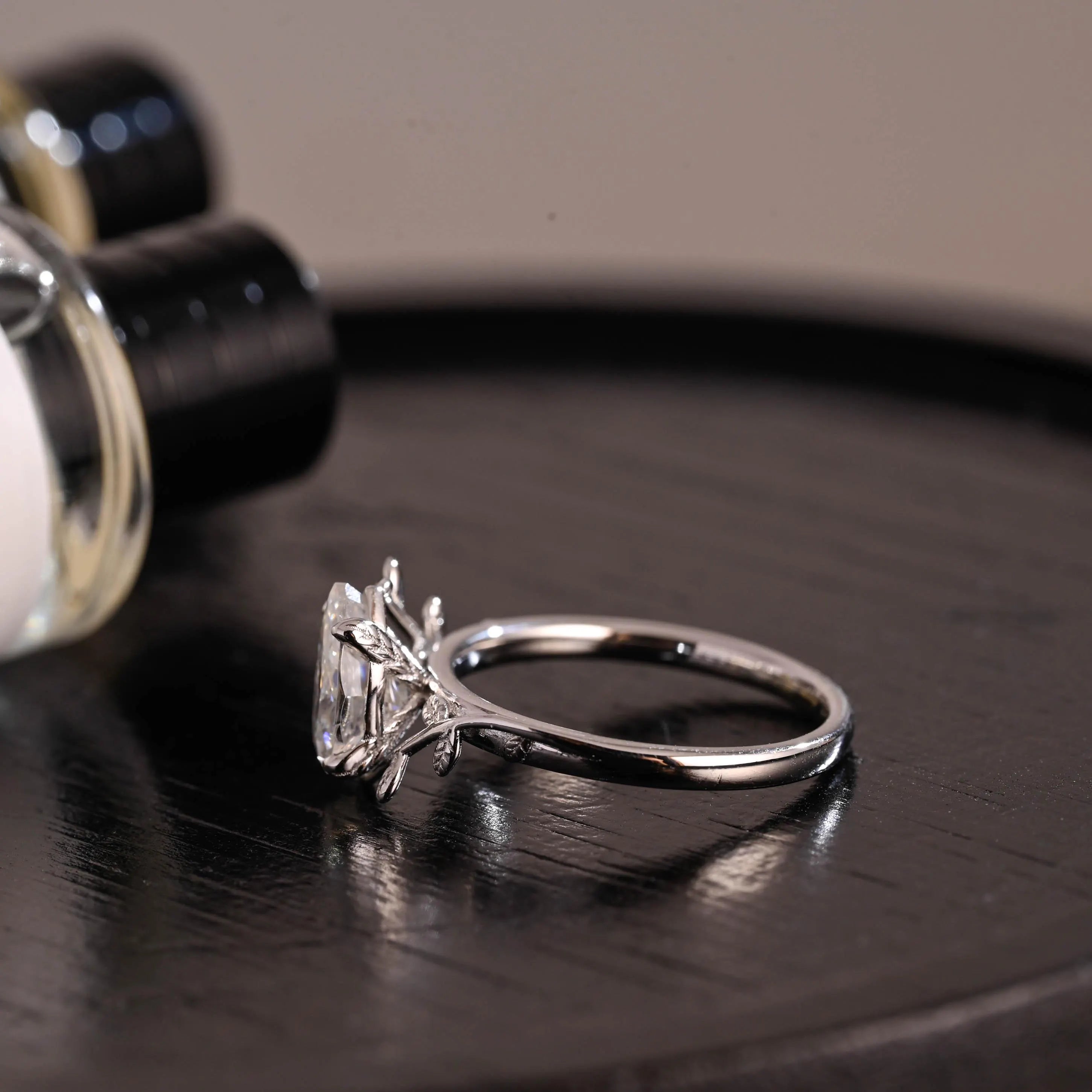 Solid Gold Pear Cut Leaf-Shaped Band Moissanite Engagement Ring, Anniversary Gift Birthday Gift for Women Wife