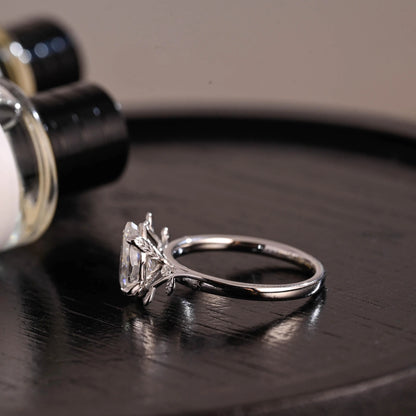 Solid Gold Pear Cut Leaf-Shaped Band Moissanite Engagement Ring, Anniversary Gift Birthday Gift for Women Wife
