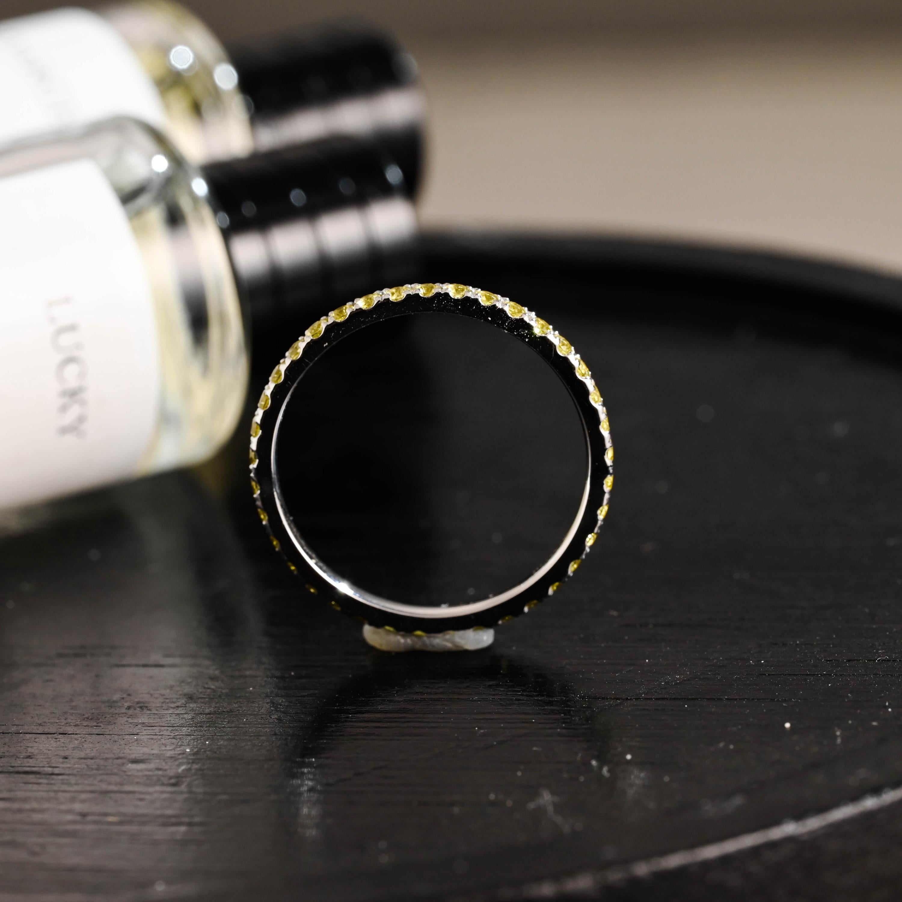 Solid Gold Yellow Sapphire Wedding Band, Matching Ring