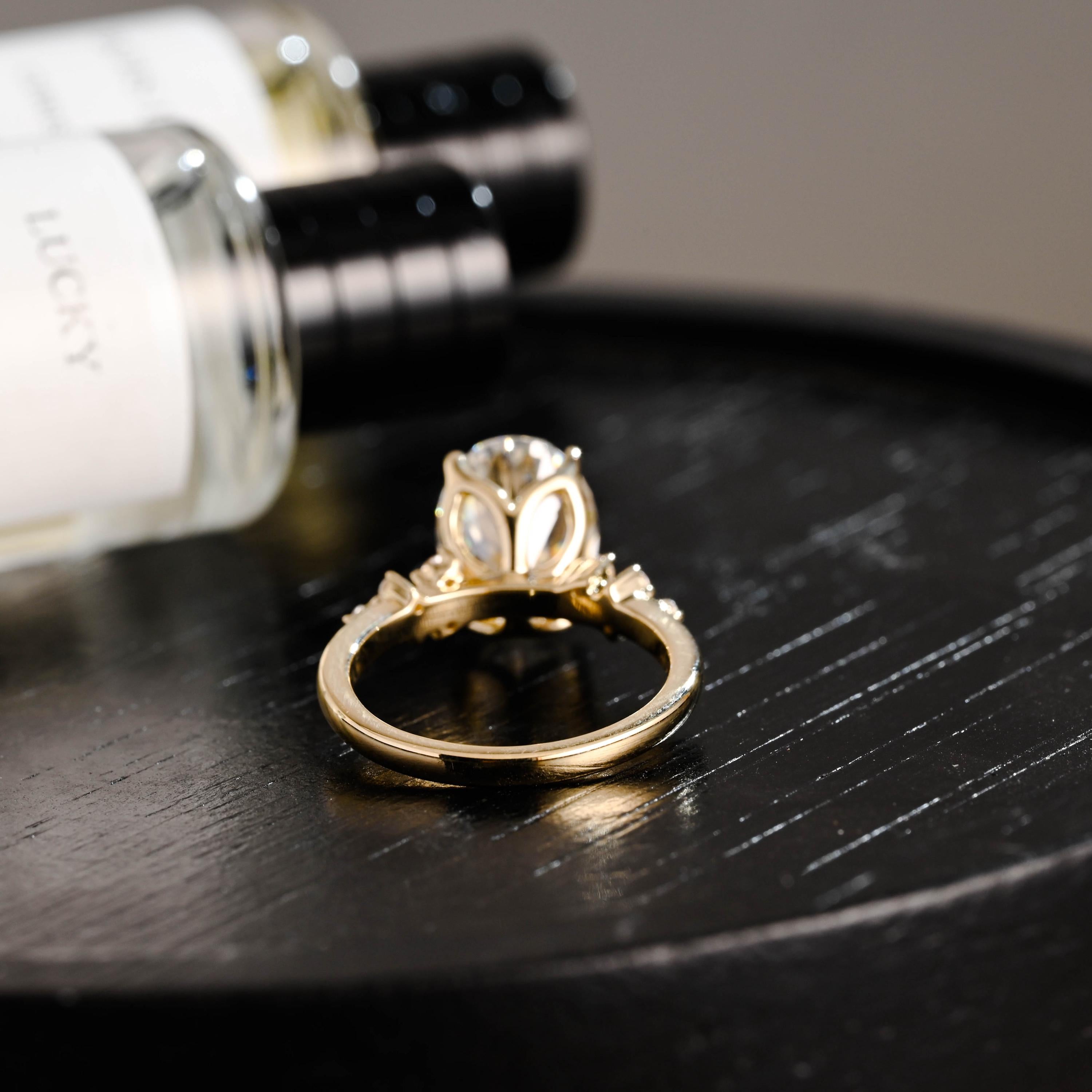 Solid Gold Oval Cut Moissanite Engagement Ring, Anniversary Gift Birthday Gift for Women Wife