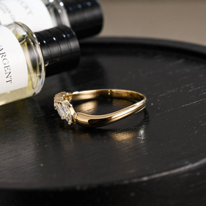 Solid Gold Marquise Pear Cut Moissanite Wedding Band, Matching Ring