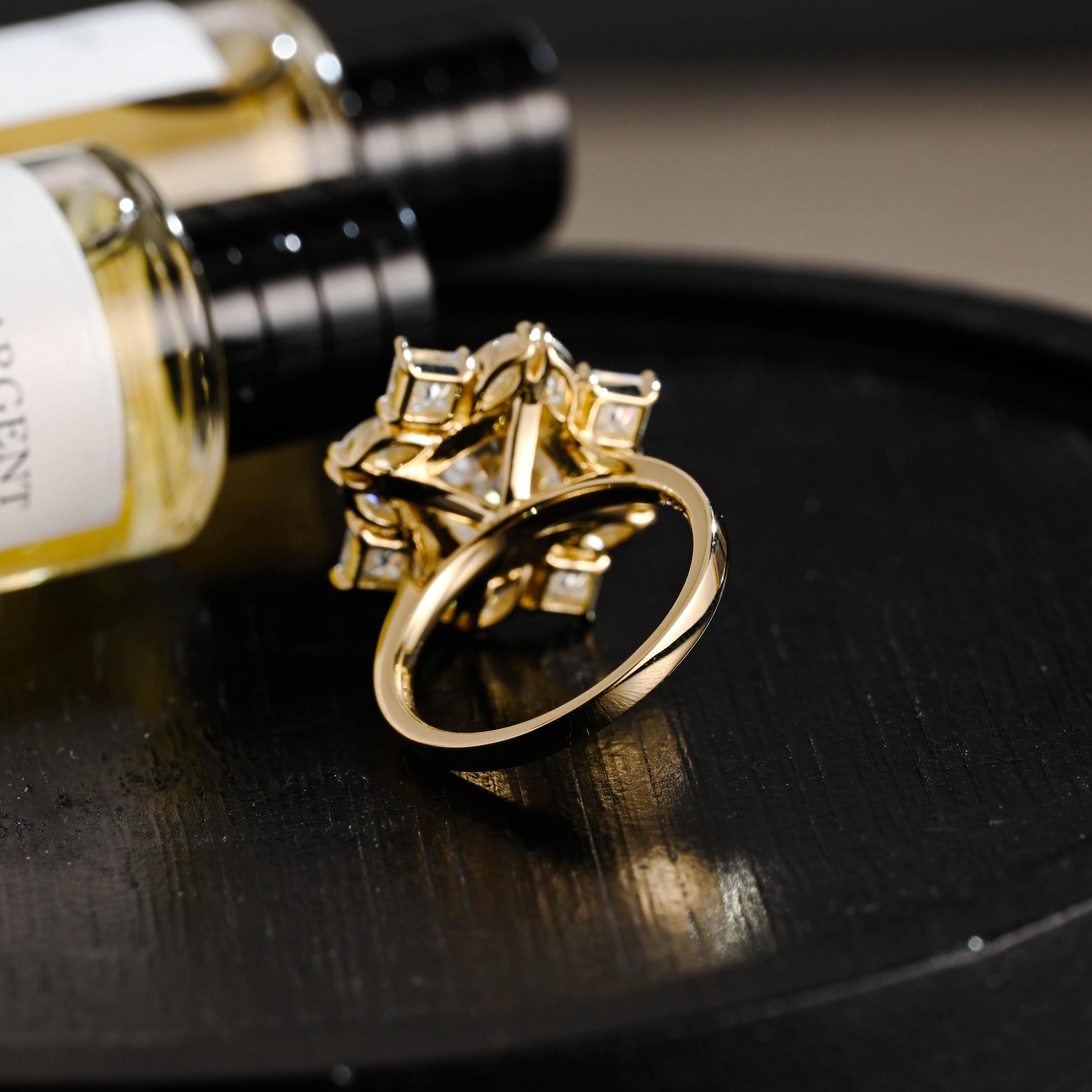 Solid Gold Cushion Cut Moissanite Engagement Ring, Halo Proposal Ring, Marquise Cut Promise Ring, Wedding Ring, Anniversary Gift for Women