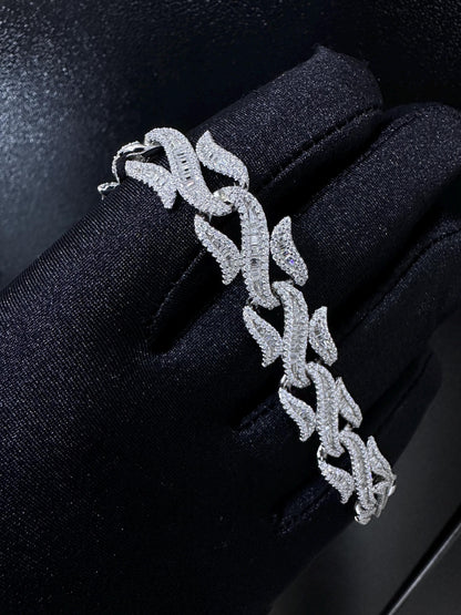 VVS1 Moissanite Diamond Link Bracelet: 925 Sterling Silver, D Color Baguette Moissanite Bracelet