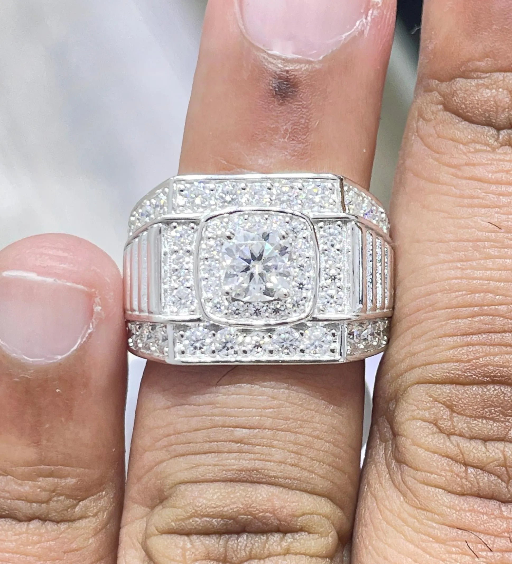 Iced Out Baguette Moissanite Ring: 925 Silver Hip Hop Pinky Ring
