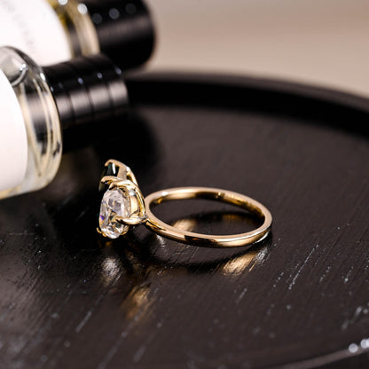 Solid Gold Toi et Moi Ring, Pear Cut & Emerald Cut Green Moissanite Engagement Ring, Two Stone Ring