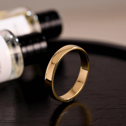 4mm Plain Cigar Wedding Band, Solid Gold Eternity Matching Band, Stackable Wedding Ring, Wedding Accessories, Matching Ring Anniversary Ring