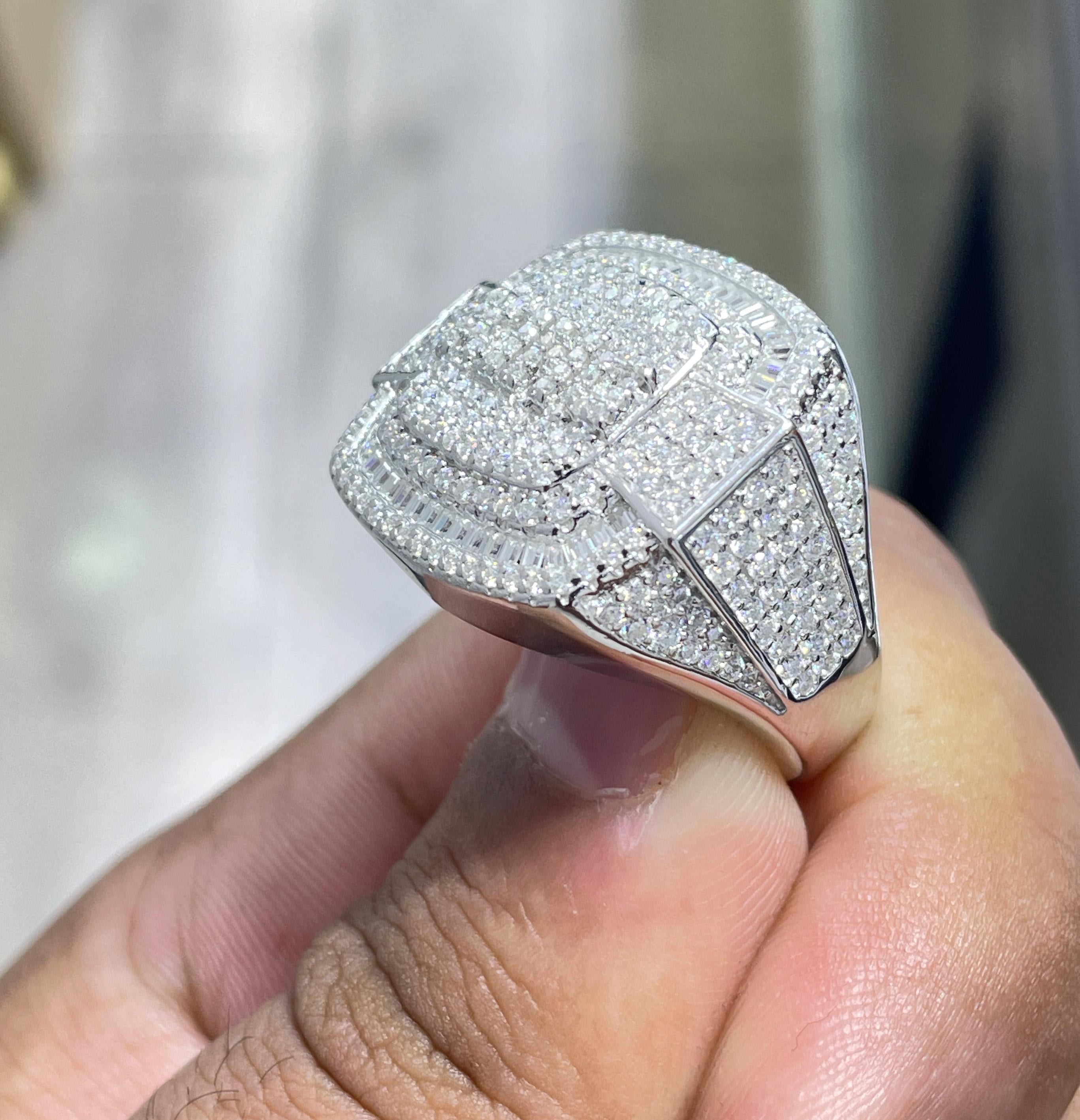 Iced Out Moissanite Square Pinky Ring: Solid Sterling Silver, 5.62 Carat Round Moissanite Ring