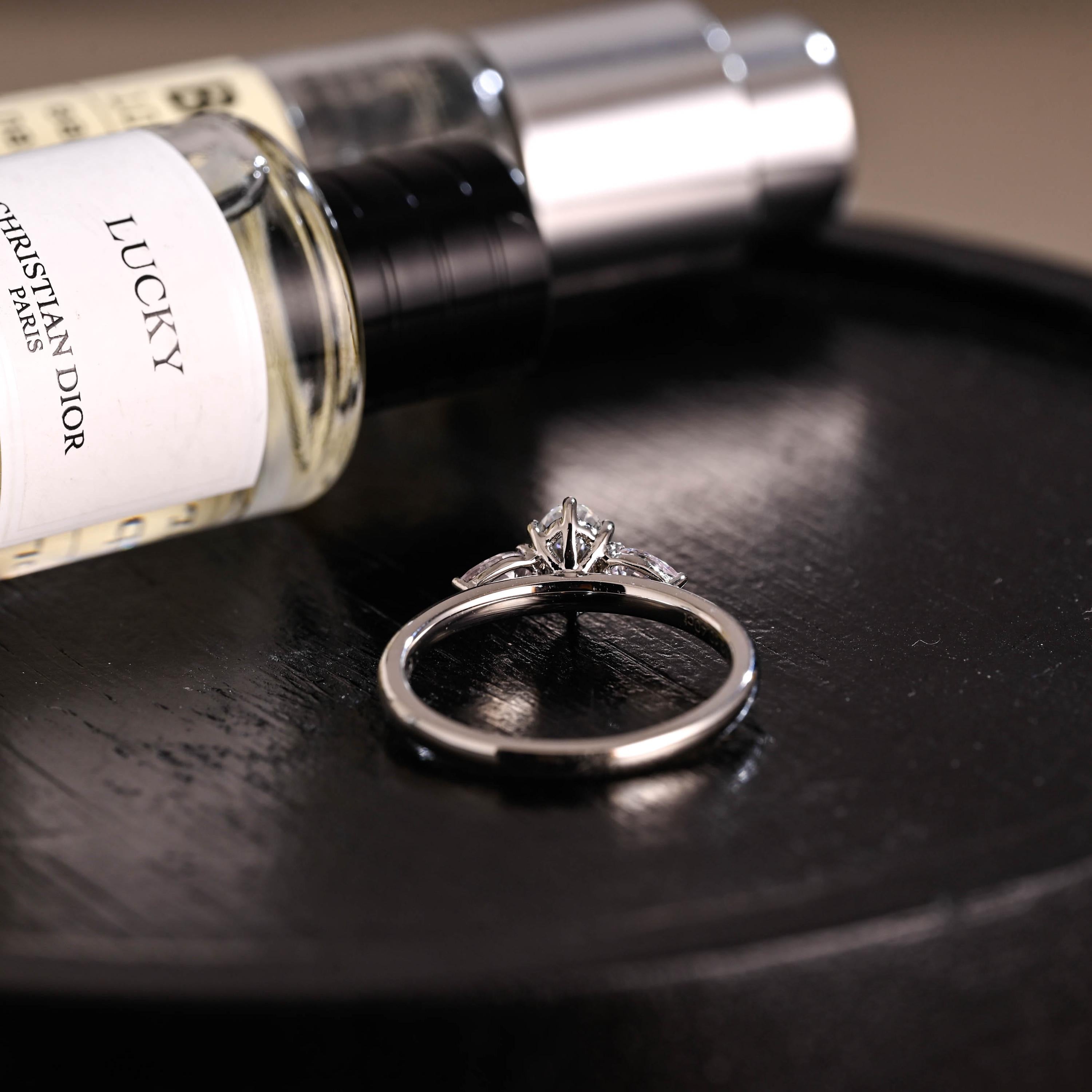 Solid Gold Three Stone Oval Moissanite Engagement Ring, Anniversary Gift for Women