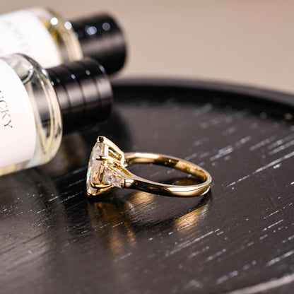 Solid Gold Marquise Moissanite Three Stone Engagement Ring, Anniversary Ring