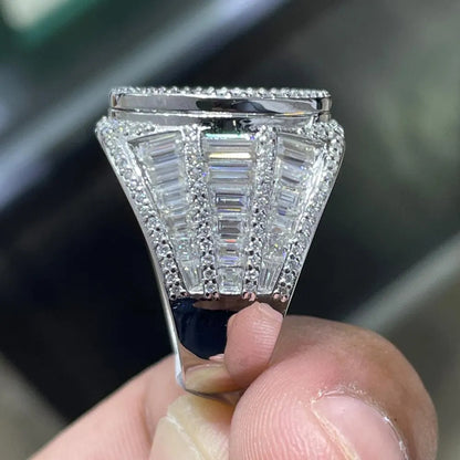 Iced Out Heart Moissanite Ring: Unisex 14K Gold Plated Sterling Silver Baguette Round Hip Hop Moissanite Ring