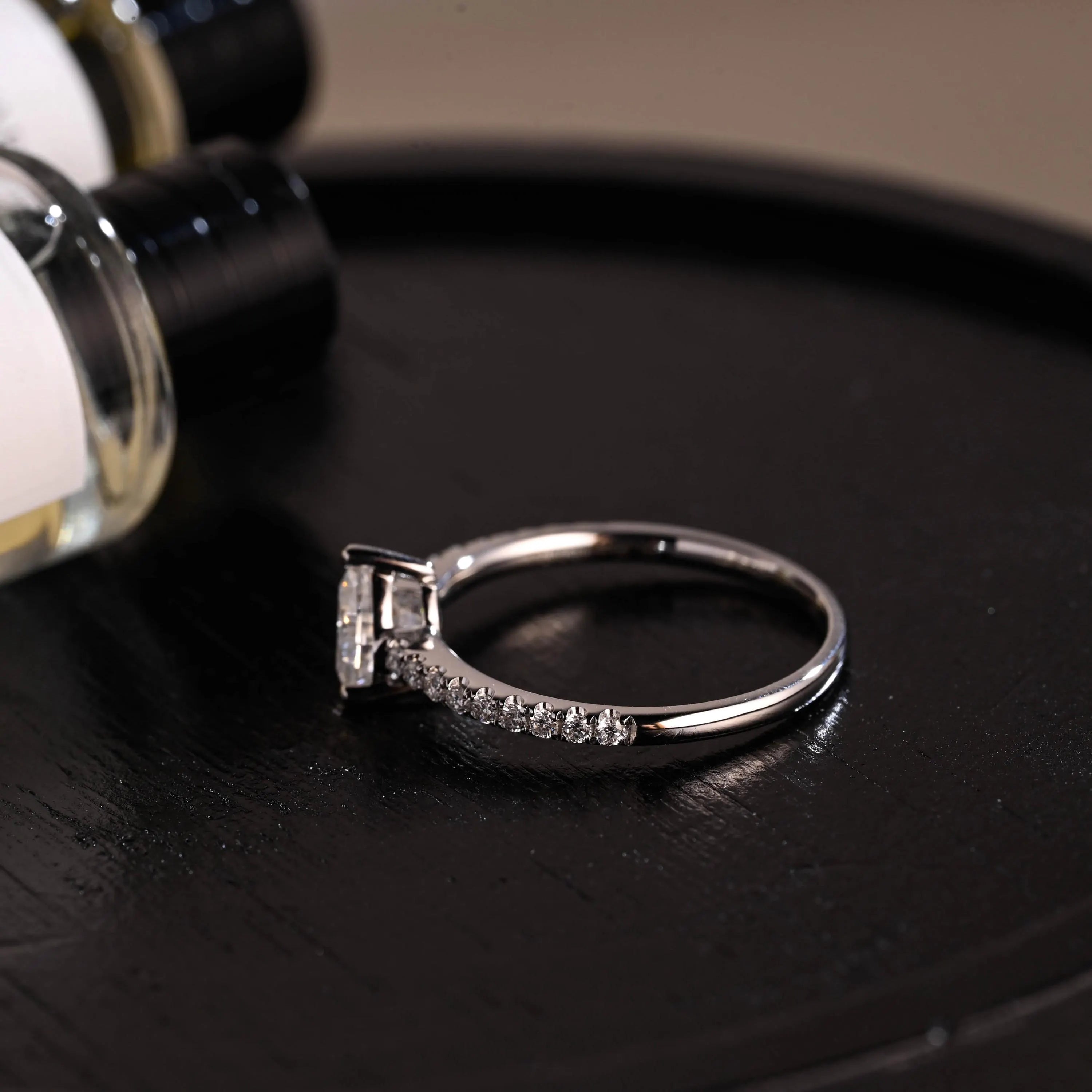 Solid Gold Heart Cut Pave Band Moissanite Engagement Ring, Proposal Ring, Promise Ring