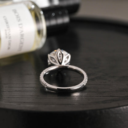 Solid Gold Tulip Setting Round Cut Moissanite Engagement Ring, Anniversary Gift Birthday Gift for Wife