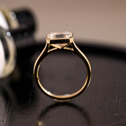 Solid Gold Emerald Cut Moissanite Engagement Ring, East to West Solitaire Ring, Gift for Her