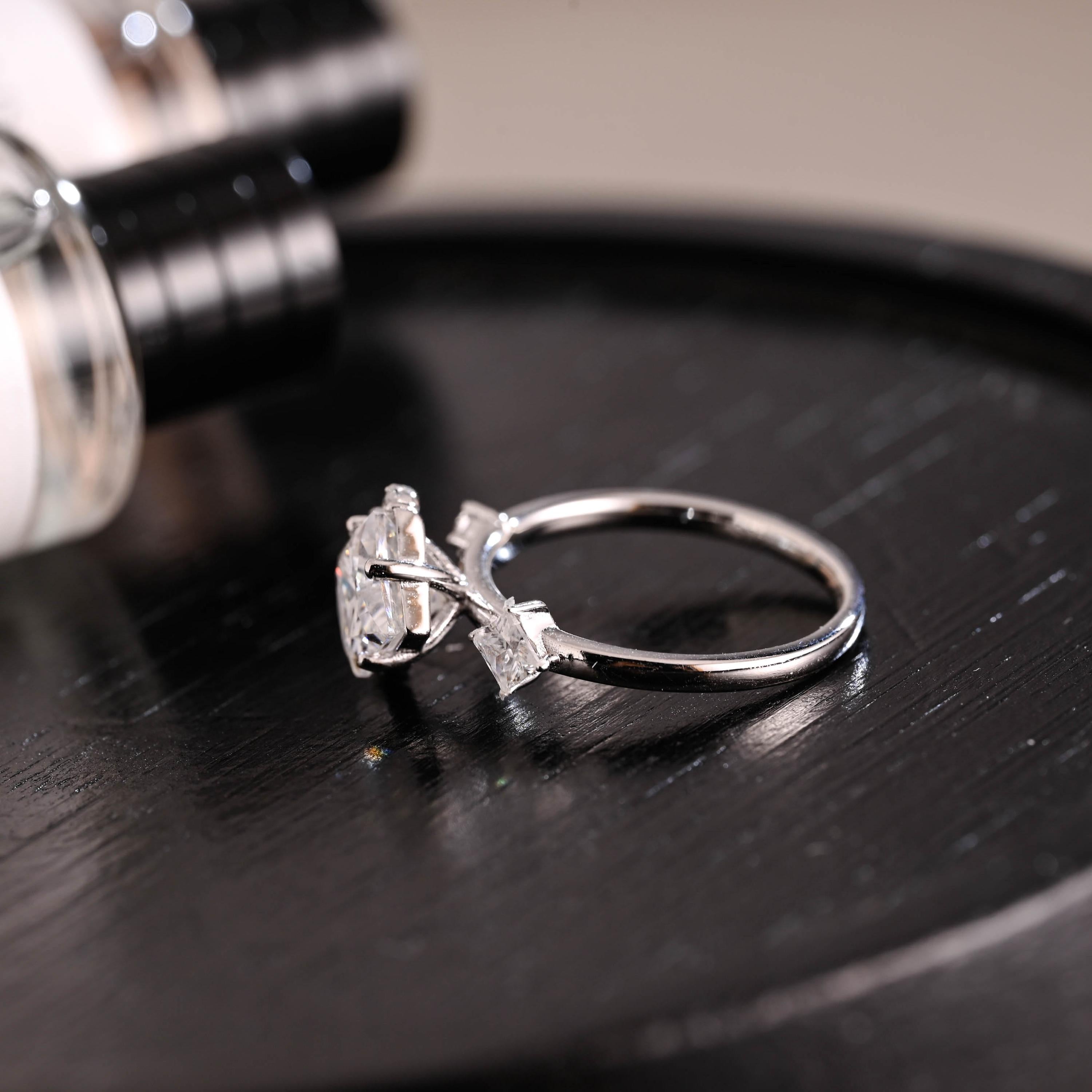 Solid Gold Princess Cut Moissanite Engagement Ring, Anniversary Gift Birthday Gift for Women Wife