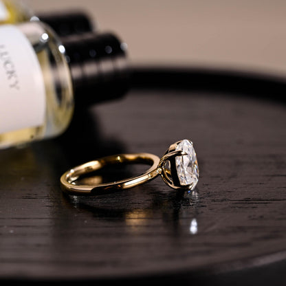 Solid Gold Crushed Ice Oval Cut Moissanite Engagement Ring, Solitaire Wedding Ring