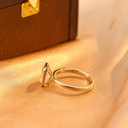 Solid Gold Solitaire Bezel Emerald Cut Moissanite Engagement Ring, Anniversary Ring for Women