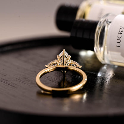 Three Stone Marquise Moissanite Ring, Solid Gold Wedding Anniversary Ring
