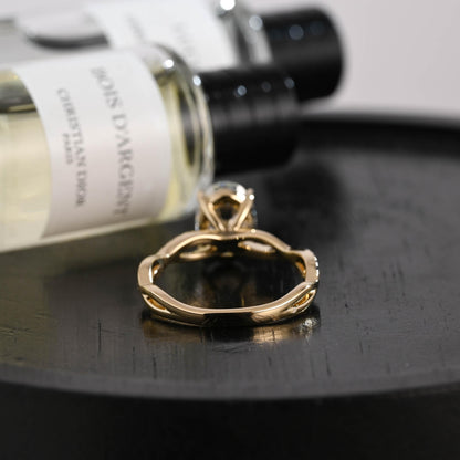 Solid Gold Oval Cut Moissanite Engagement Ring, Twisted Proposal Ring