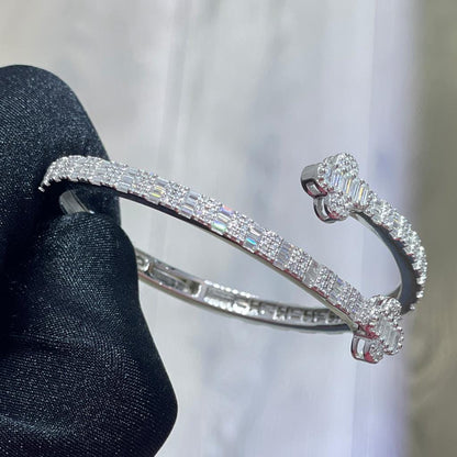 Moissanite Four Leaf Clover Bangle: Sterling Silver Cuff Bracelet (4.20ctw)