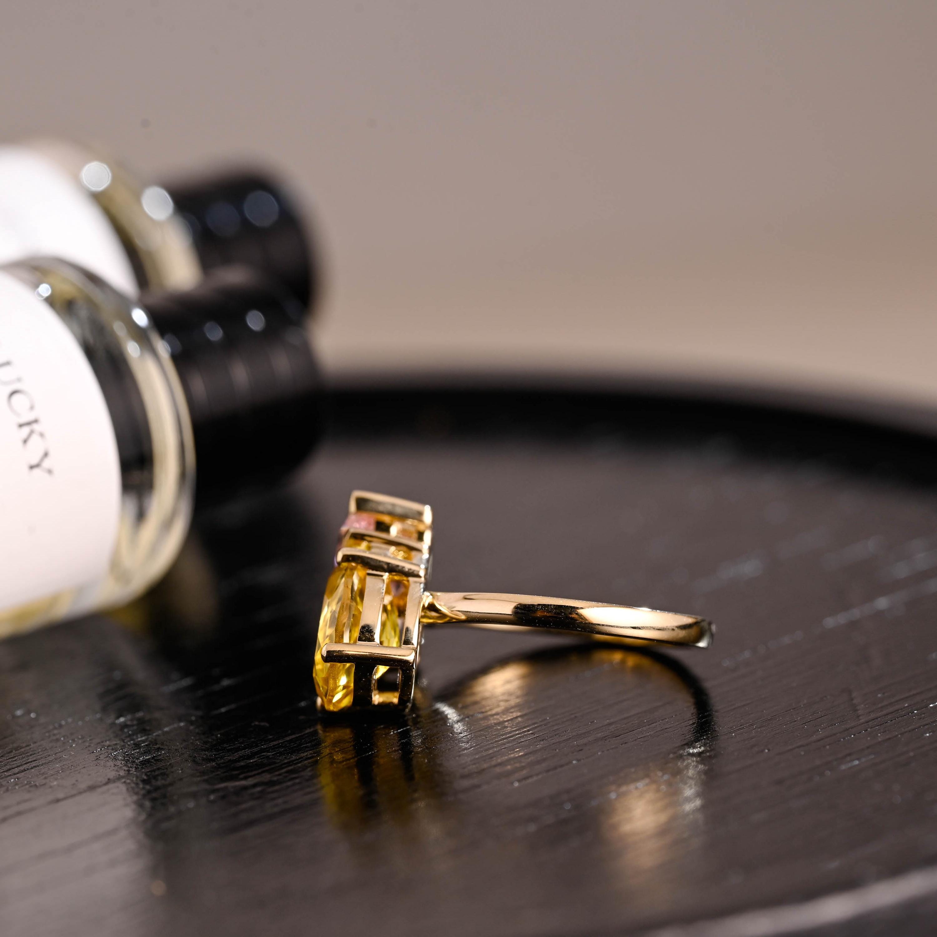 Lab Grown Yellow & Pink Sapphire Toi et Moi Wedding Ring, Solid Gold Two Stone Engagement Ring