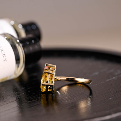 Lab Grown Yellow & Pink Sapphire Toi et Moi Wedding Ring, Solid Gold Two Stone Engagement Ring