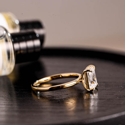 Solid Gold Solitaire Emerald Cut Moissanite Engagement Ring, Moissanite Promise Ring
