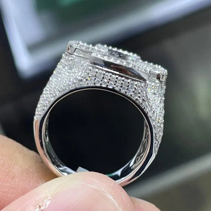 Iced Out Cross Ring: 6.97ctw Moissanite, Gold-Plated Sterling Silver