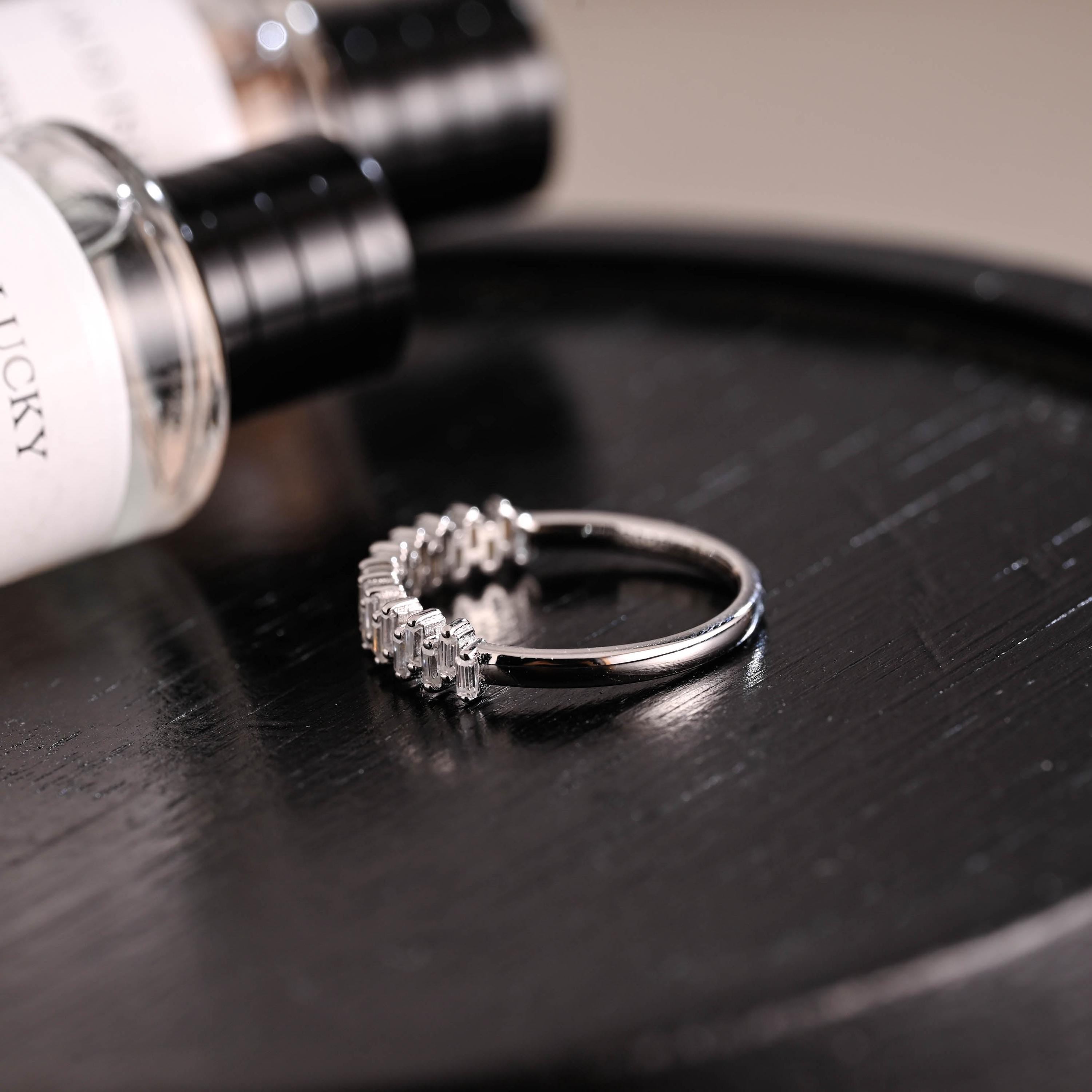 Solid Gold Baguette Moissanite Wedding Band, Anniversary Ring