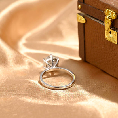 Solid Gold Solitaire Round Cut Moissanite Engagement Ring, Classic 6 Prongs Anniversary Ring for Women
