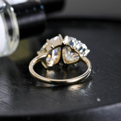 Solid Gold Toi et Moi Heart & Pear Cut Moissanite Engagement Ring, Two Stone Promise Ring